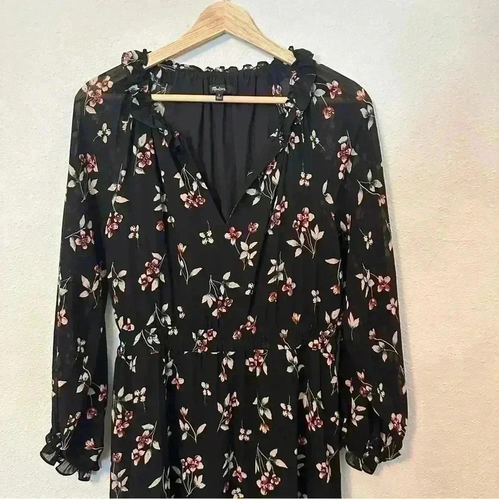 Madewell - Long Black, Floral Dress - Picture 2 of 8